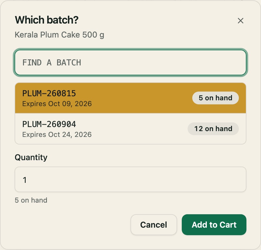 Batches offered soonest-to-expire first, with the days left on each.
